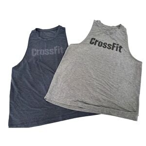 Lot of 2 NOBULL CrossFit Muscle Tank Tops Mens Medium Gray Black Sleeveless